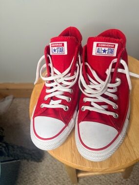 Converse Red Canvas High Top Sneakers with White Accents
